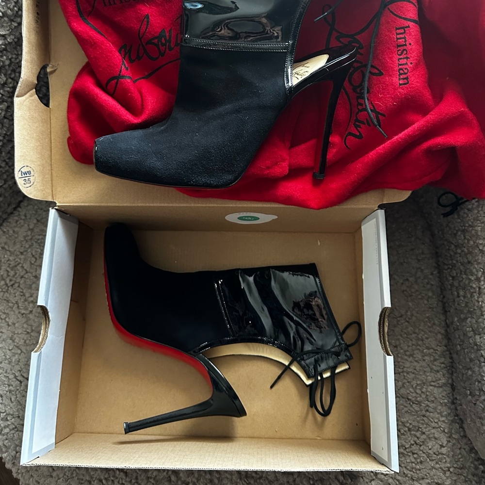 Christian Louboutin Black Suede And Patent Leather Jos Style Ankle Booties
